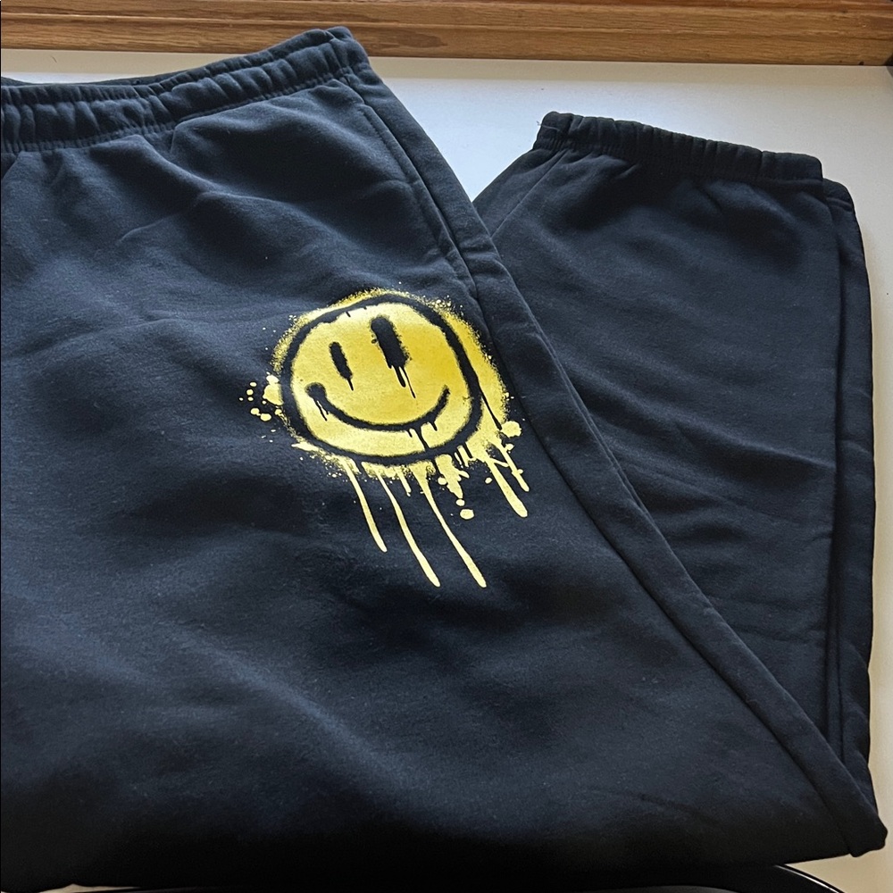 Brooklyn Cloth Black Sweatpants with Yellow Drip Smiley Sz 3XL